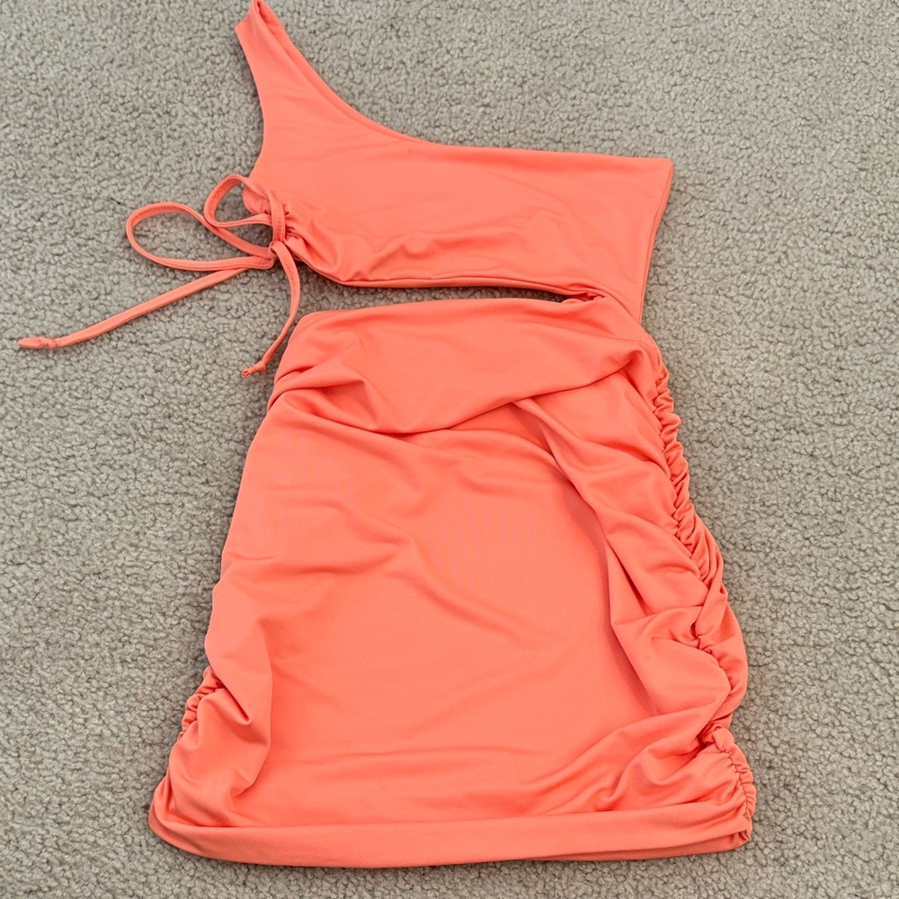 One-Shoulder Coral Mini Dress
